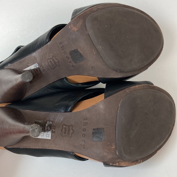 Theory Black Leather Sling Back Heeled Sandal - Picture 8 of 13